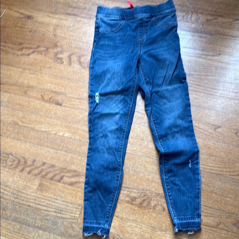 SPANX Blue Skinny Jeans with Distressed Details